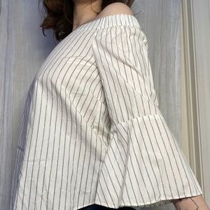 Striped off-the-shoulder CK blouse
